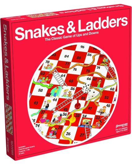 Pressman Snakes & Ladders Game, 2-4 Players, Ages 4 & Up, 5"
