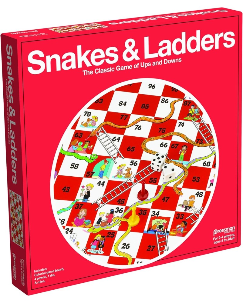 Pressman Snakes & Ladders Game, 2-4 Players, Ages 4 & Up, 5" Pressman Snakes & Ladders Game, 2-4 Players, Ages 4 & Up, 5"